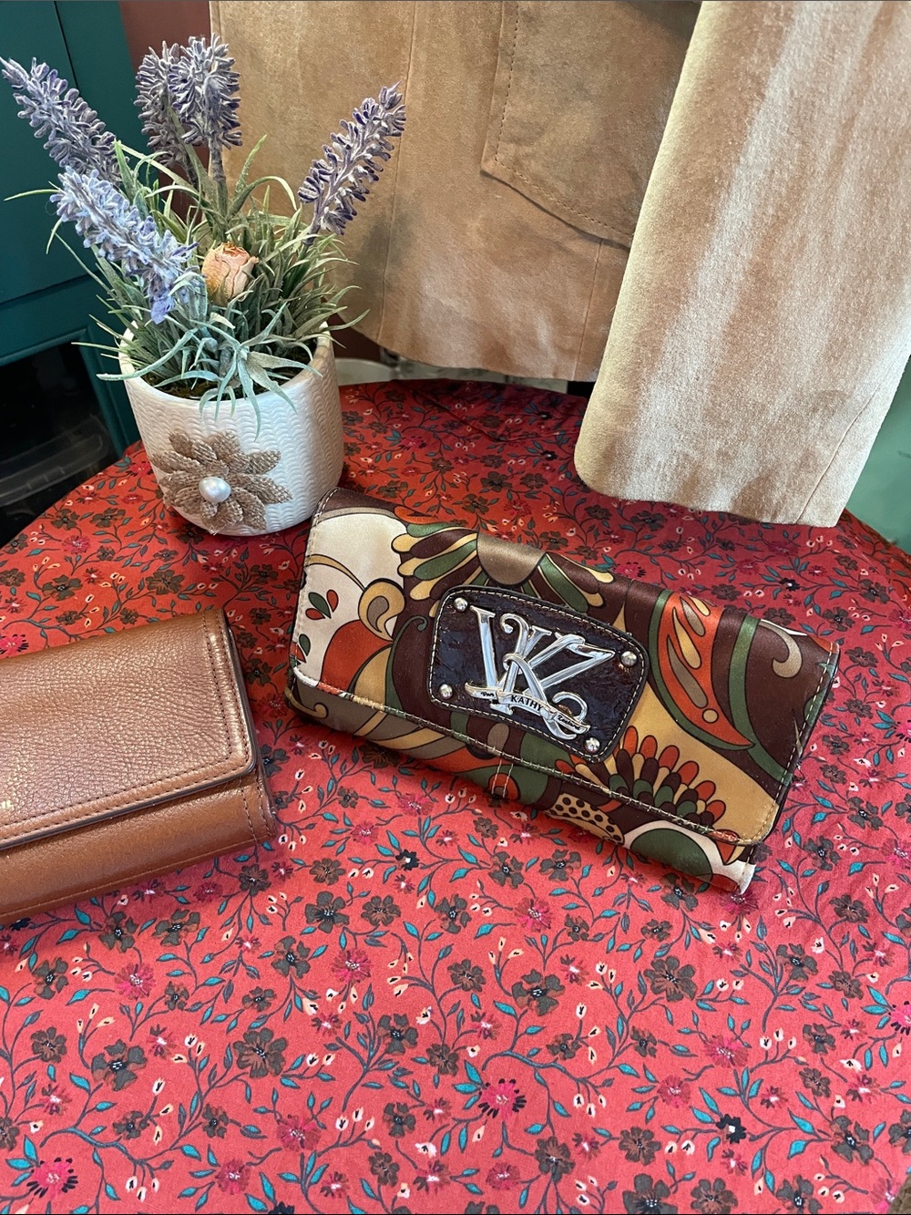 Kathy Van Zeeland Brown Multi-Color Paisley Floral Trifold Wallet